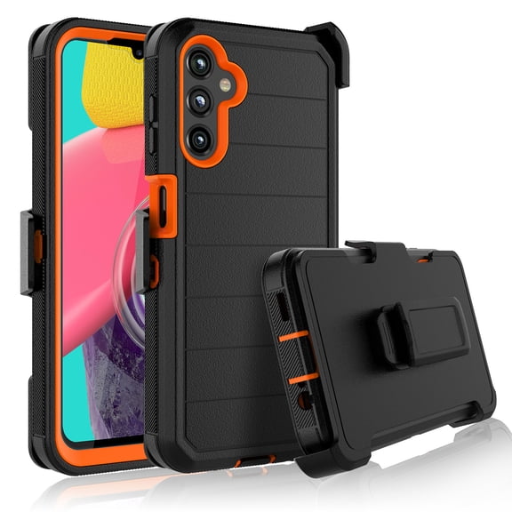 Takfox Samsung Galaxy A14 5G Case with Belt Clip Holster [Built in Screen Protecotr] Military Grade Heavy Duty Protection 3 in 1 Shockproof Armor Rugged Durable for Galaxy A14 5G Phone - Black Orange