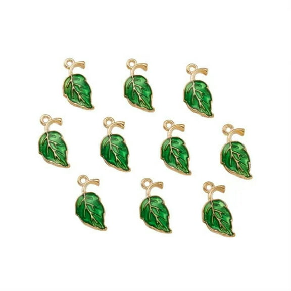 U8MO 10pc Alloy Enamel Leaf Pendants Mini Dangle Charms For Jewelry Making 19.5x9.5mm-Green