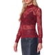 thumbnail image 4 of INSPIRAR CHIC Blusa de Encaje Floral Semitransparente de Manga Larga con Cuello Alto para Mujeres Color Rojo Carmesí, 4 of 6