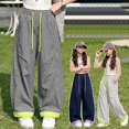 thumbnail image 5 of Generic Girls Sweatpants Baggy Barrel Pants Wide Leg Drawstring Open Bottom Casual Sweat Pants with Pockets Color Block Trendy Wear, 5 of 5