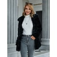 thumbnail image 3 of Eilly Bazar Black Fuzzy Coat for Women Long Sleeve Full Lined Open Front Female Regular Length Chubby Jacket S, 3 of 5