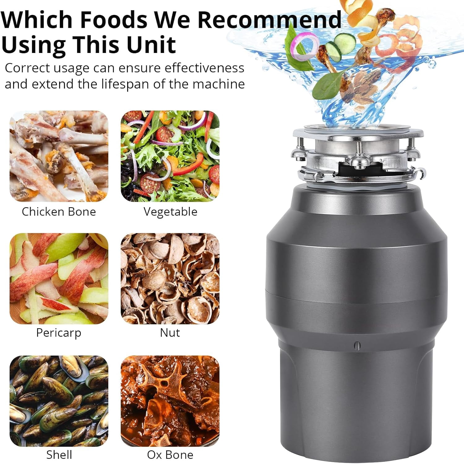 ChaoLink 1/2HP Garbage Disposal, 380W 110V Food Waste Disposer, Continuous Feed, 14" Cord, 3500RPM, Wireless Switch
