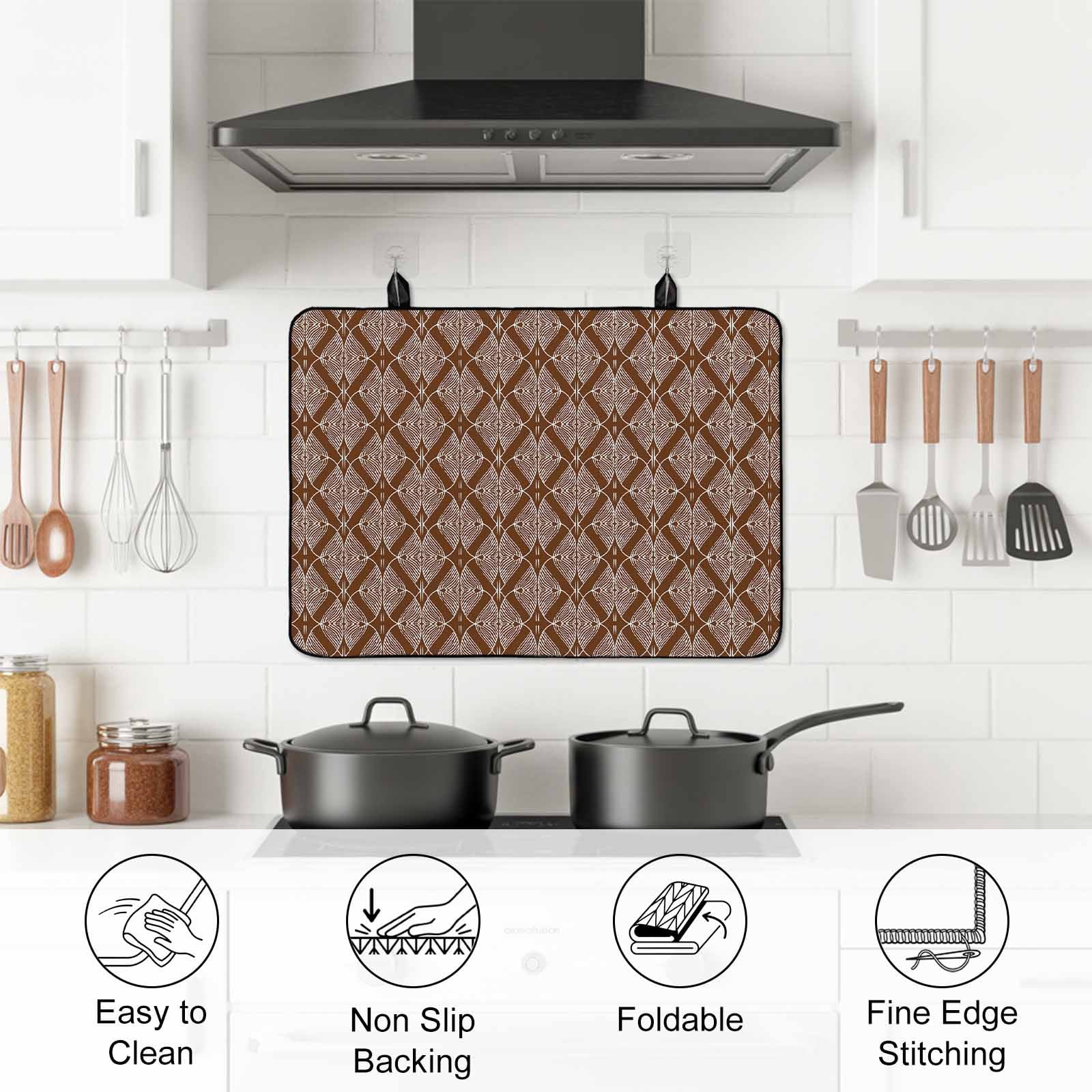 Brown Abstract Stove Top Cover for Electric Stove, Heat-proof & Non Slip Glass Top Stove Cover Protector, Modern Geometric Contemporary Art Kitchen Flat Cooktop Rubber Mat 24x21 Inches