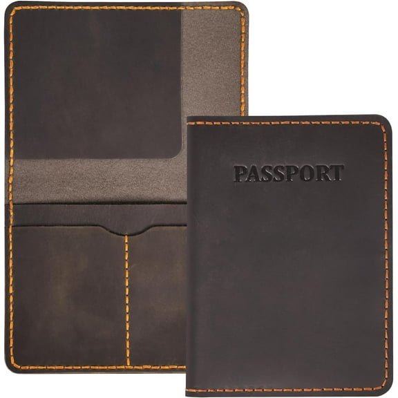 Genuine Leather Passport Holder, Wallet Cover Case for Travel Must Haves, Card Slots - RFID Blocking Travel Wallet - Men's Passports Case