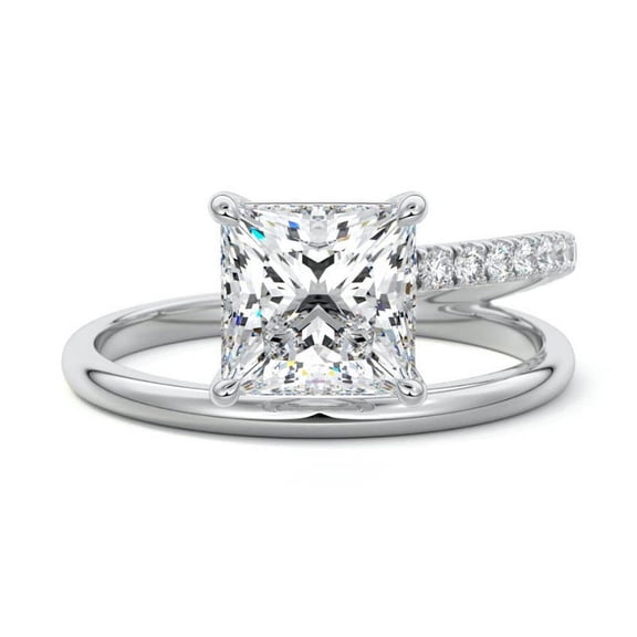 Golden Jewel 14K White Gold Plated Ring for Her - 1.8 Ct Lab Diamond Princess Cut Wedding Ring - Diamond Ring For Birthday Gift - Diamond Ring for Women's - Wedding Anniversary Gifts - Gifts for Mom