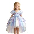 thumbnail image 3 of FYDUU Girls Puffy Pageant Rainbow Tulle Princess Dresses Tiered Birthday Party Tutu Gown With Long Train Formal Performances Dresses 3-4 Years, 3 of 7