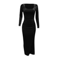 thumbnail image 6 of Fesfesfes Women Gowns Elegant Casual Solid Color Wrapped Hip Long Sleeve Dress, 6 of 7