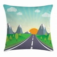 thumbnail image 1 of Landscape Throw Pillow Cushion Cover, Road Trip Concept with Calming Green Forest Mountains and Sunrise Horizon Scenery, Decorative Square Accent Pillow Case, 20 X 20 Inches, Multicolor, by Ambesonne, 1 of 2
