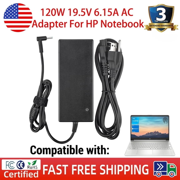 120W 19.5V 6.15A AC Adapter For HP Notebook Power Supply Blue Plug 4.5*3.0mm pin