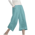 thumbnail image 4 of Olyvenn Womens Linen Cropped Pants Loose Casual Capri Cotton Wide Leg Plus Size Elastic Waist with Drawstring Trouses Light Blue L, 4 of 5