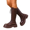thumbnail image 7 of hopeusnice Round Toe Lace Up Side Zipper Knee High Boots Women Leather Boots for Street Style Brown 39, 7 of 7