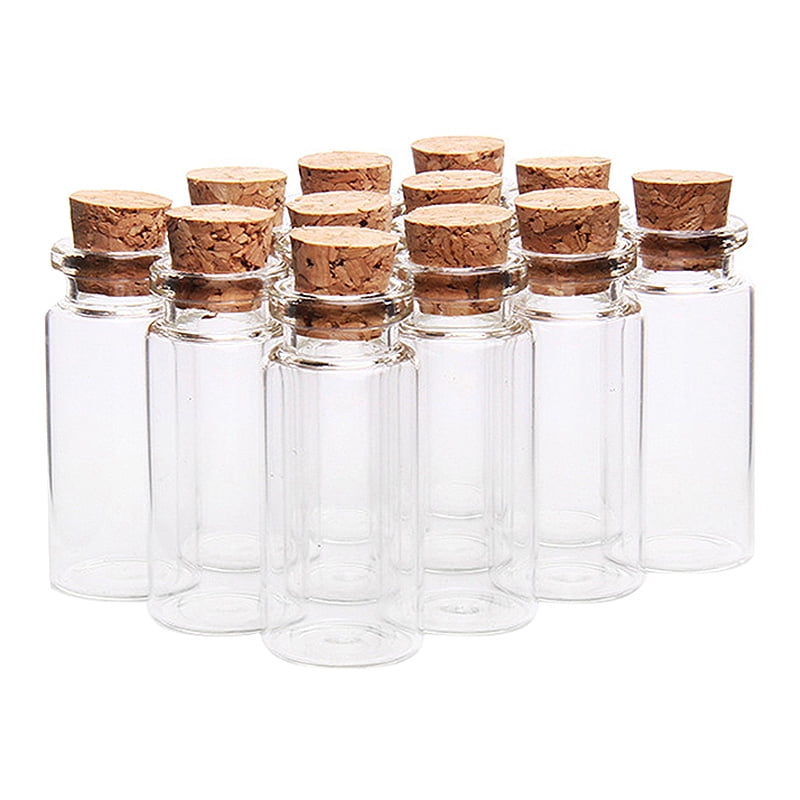 10pcs Small Clear Glass Bottle Wishing Vial Storage Container with Cork Stopper. 