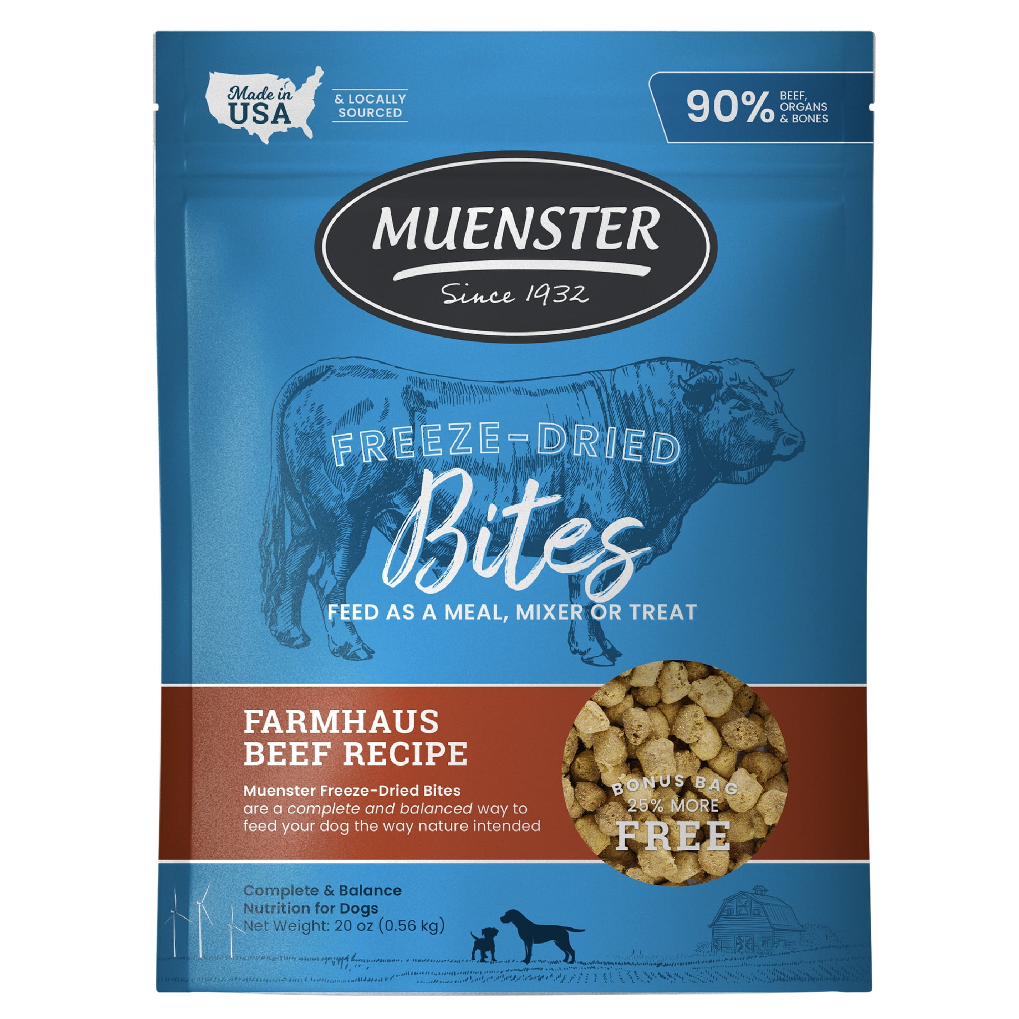 Muenster Beef Bites Freeze-Dried Dog Food, Training Treats, Food or Topper, All Life Stages, 20 oz Pouch