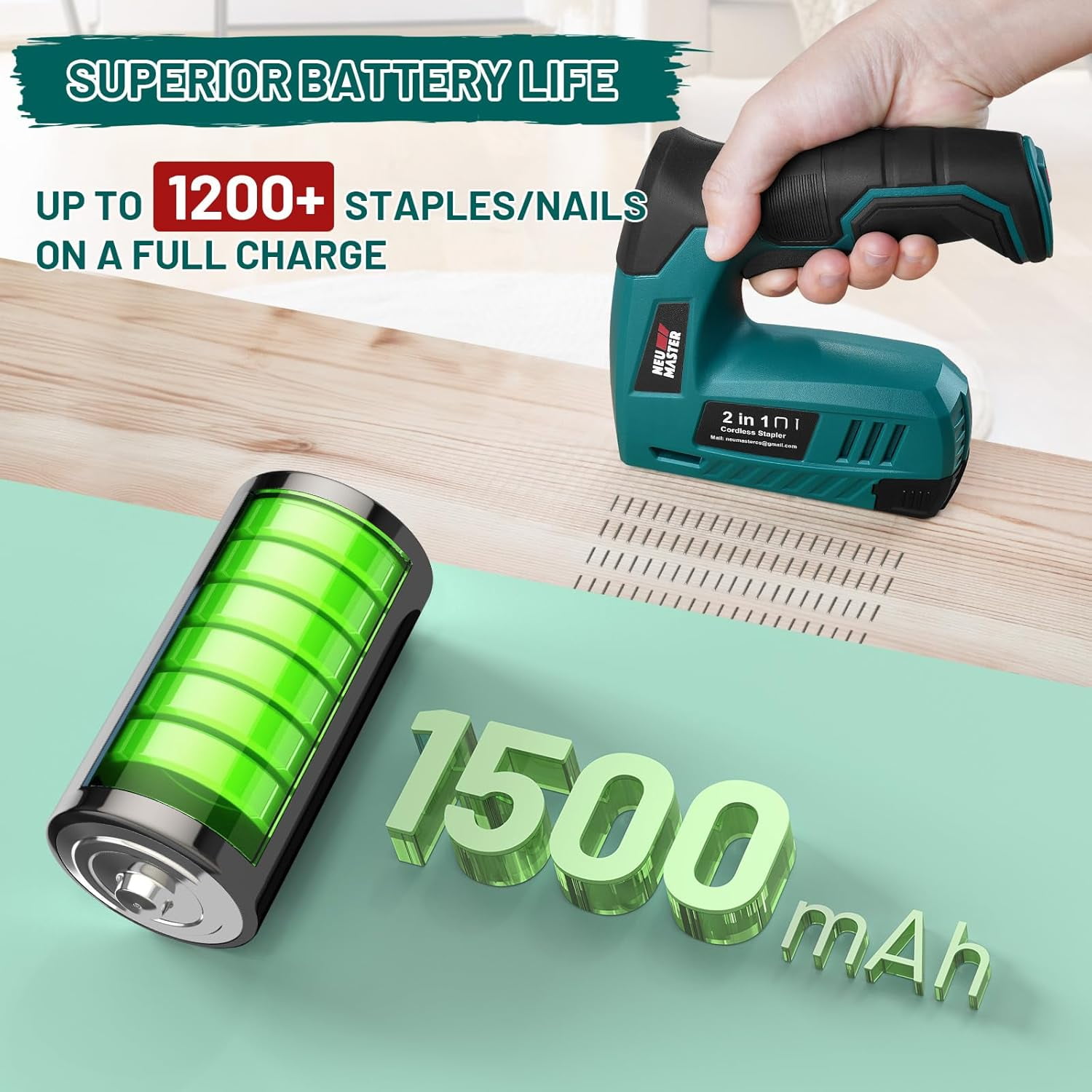 NEU MASTER Electric Staple Gun, 2 in 1 Cordless Staple Gun/Brad Nailer, 4V Electric Stapler with 2000 Staples & Nails, Cable Staple Gun with USB Charger for Wood, Upholstery, Carpentry, Crafts, DIY