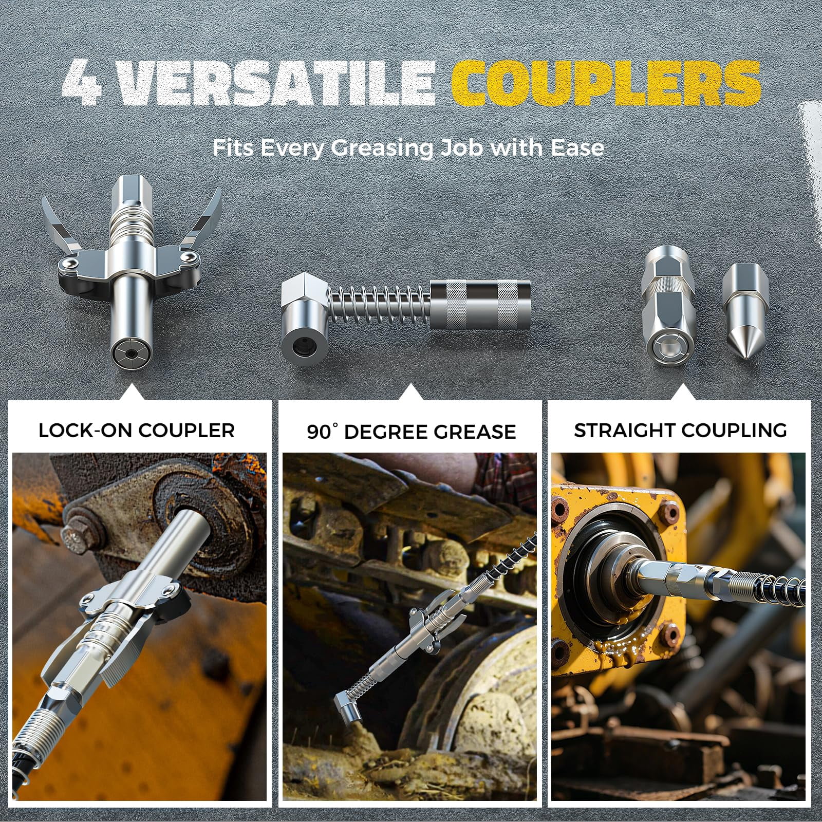 Cordless Grease Gun Compatible with DeWalt 20V Battery, 12000PSI Max Electric Grease Gun, Dual Pistol & in-Line Grip, Works with Bulk & Cartridge Grease, with 39" Hose & 4 Couplers (Tool Only)