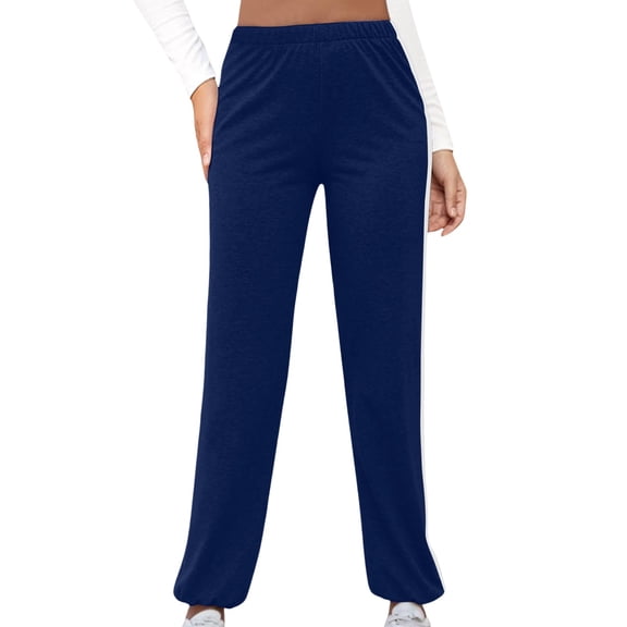 Lixiuxyad Summer Beach Pants Women Wide Leg Pants Elastic Waist Fashion Solid Casual Sports Sweatpants Loose Pants With Pockets Blue