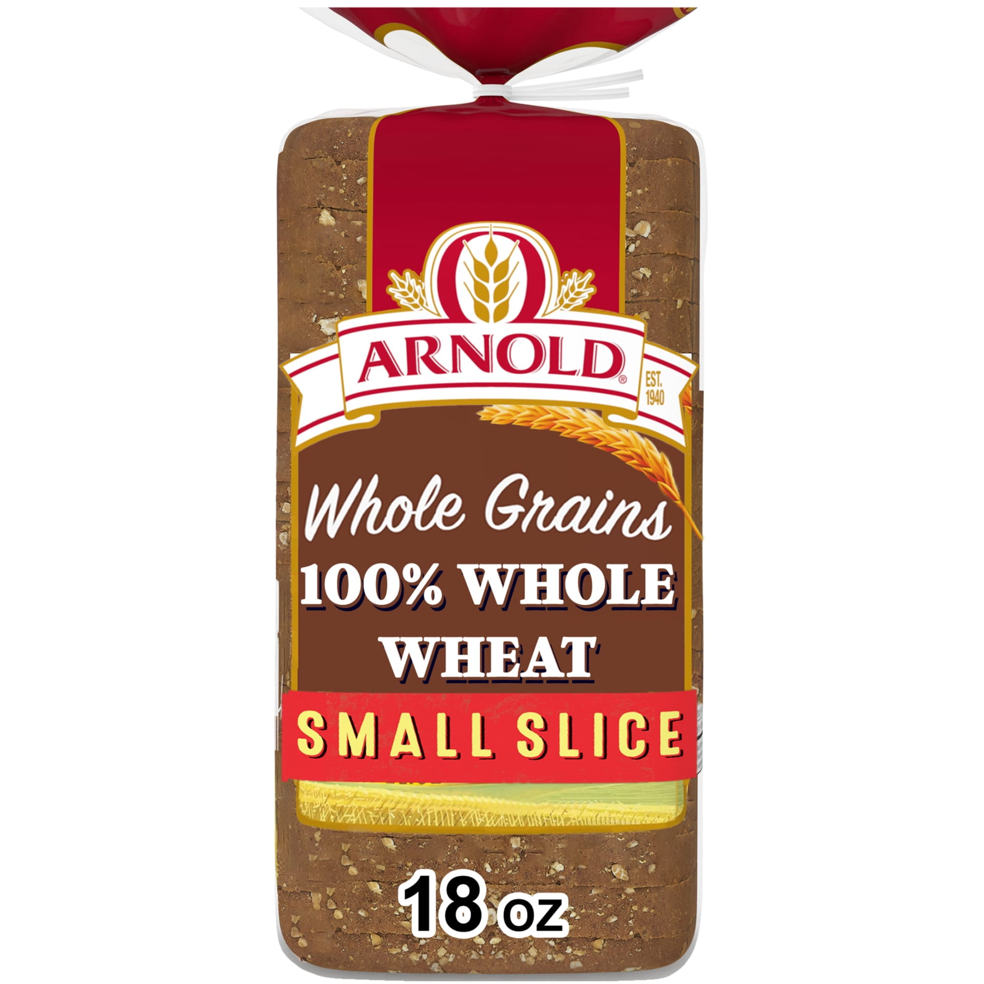 Arnold Small Slice Whole Wheat Bread, 18 oz, Wheat Bread, Bag