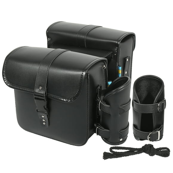 Unique Bargains Pair Motorbike Saddlebag Side Tool Bags Cycling Luggage Bag Waterproof Faux Leather Black