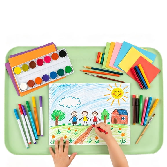 24"x16" Silicone Craft Mats, Painting Mat with Raised Lip & Non-Slip, Reusable Green Art Mat for Play Sand, Painting, DIY Crafts