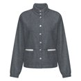 thumbnail image 5 of Jackets for Women Winter Coat Jackets Flannel Stand Collar Jacket(Dark Gray Textured Fabric,Size:S-4XL), 5 of 7
