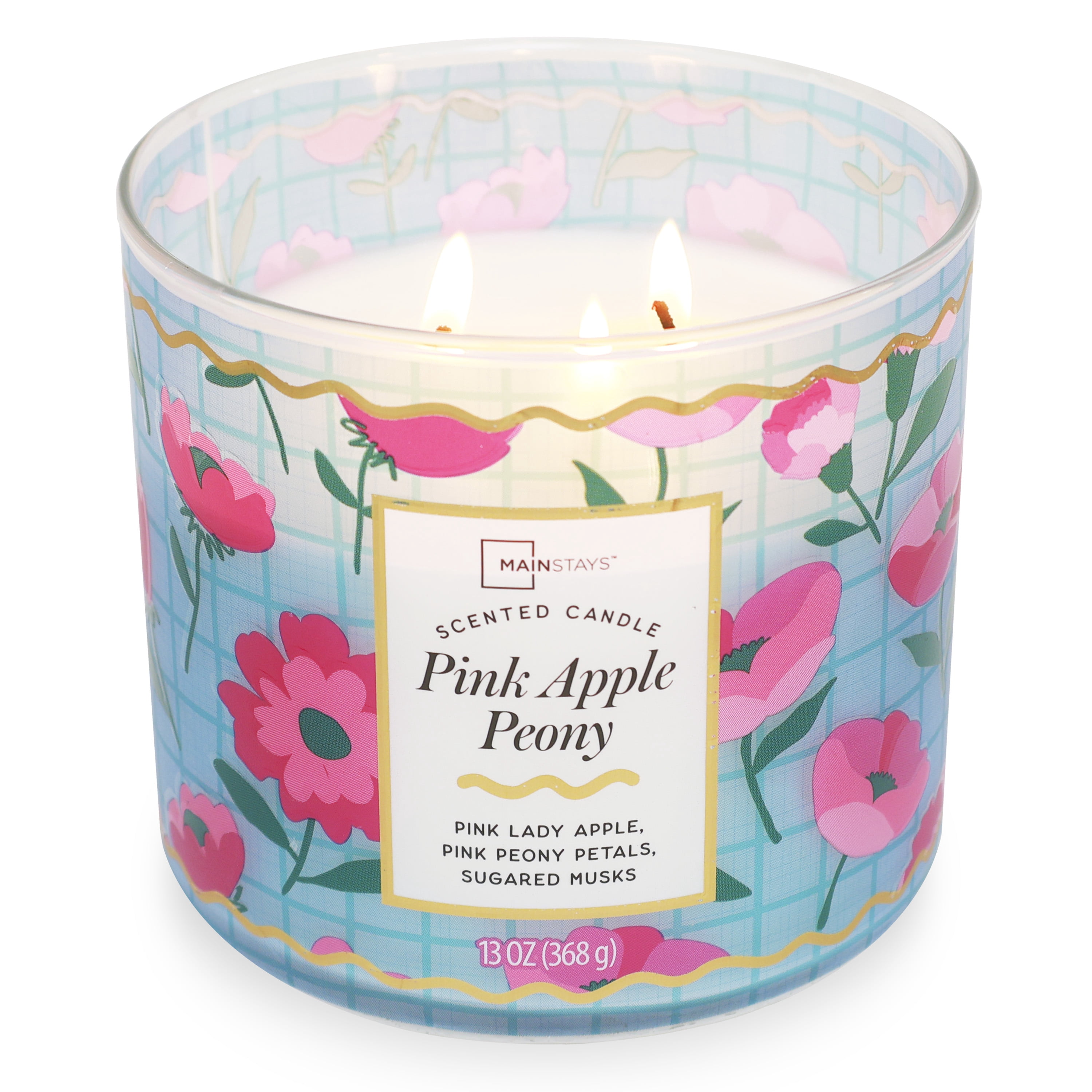 Mainstays Pink Apple Peony 3-Wick Fragrance Candle with Decorative Wrap, 13 Ounce