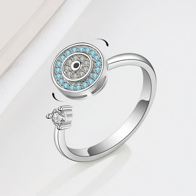 HONEYRAIN Devil Eye Silver Anxiety Rings for Women Fidget Spinner Rings Sterling Silver Rotating Open Ring Real 925 Silver rings 1 Psc
