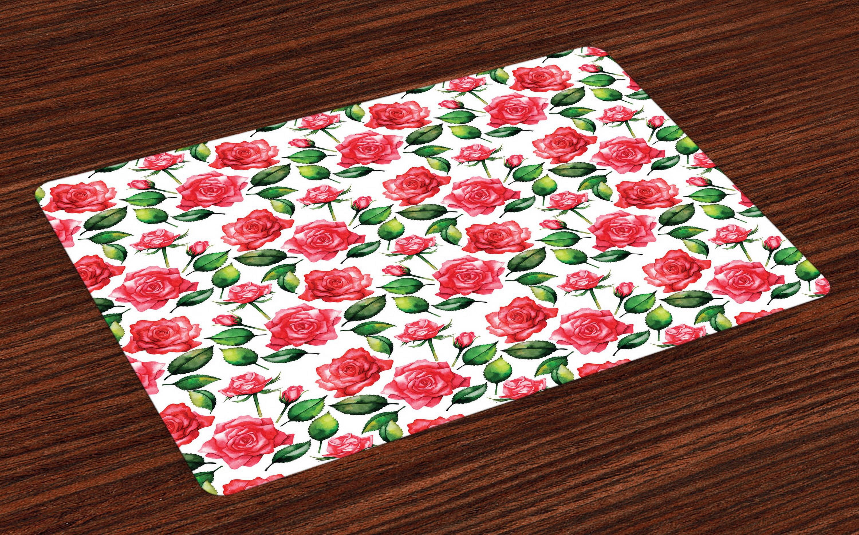 Rose Mat Ambesonne Rose Place Mats Set of 4, Watercolor Fresh Blossoms, Standard ...