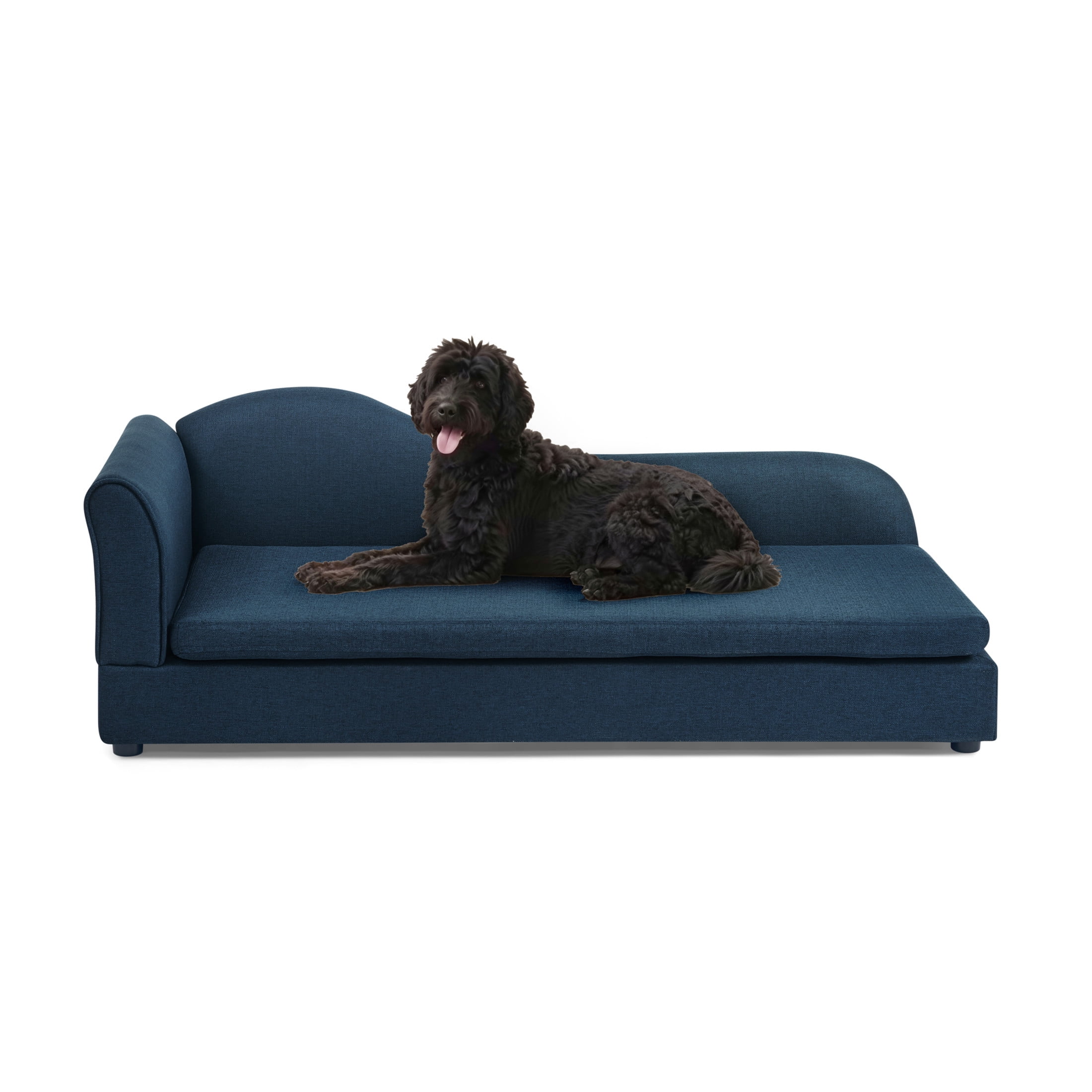 Noble House 55" Linen Upholstered Oversized Pet Sofa, Irregular Wave Backrest Dog Bed with Single Armrest, Dark Blue