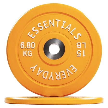 BalanceFrom Color Coded Olympic Bumper Plate Weight Plate with Steel Hub, 15LB Pair