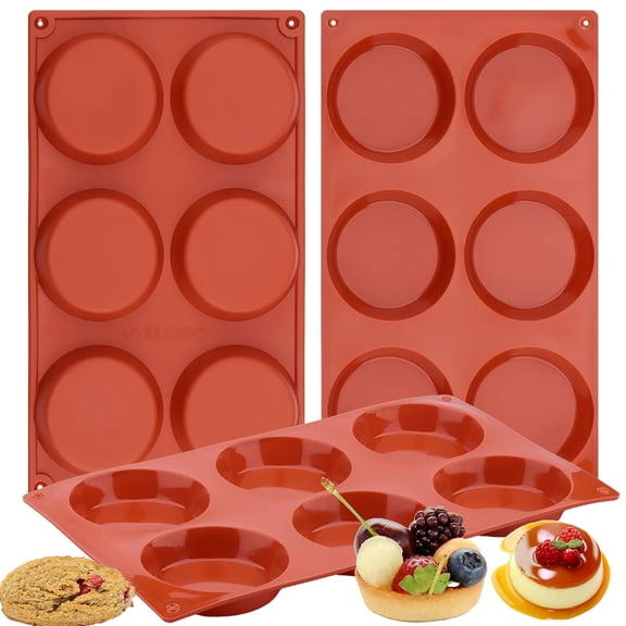 3 Inch Silicone Egg Mold for Breakfast Sandwiches, Round Non-Stick Baking Pan for Muffin Tops, Egg Patties, Tarts, English Muffins, Pack of 3, Red