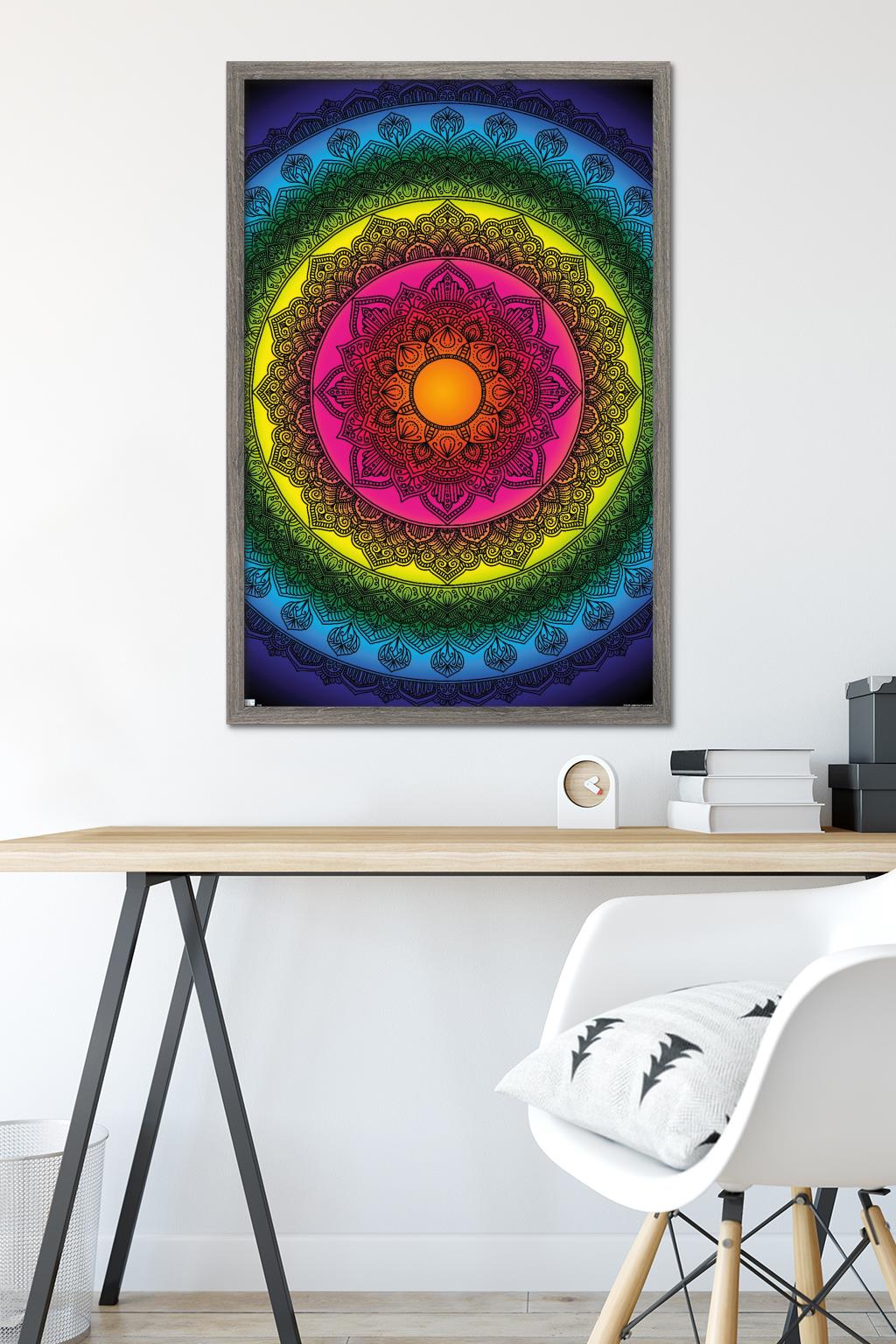 Delyth Angharad - Rainbow Mandalas Wall Poster, 22.375" x 34" Framed