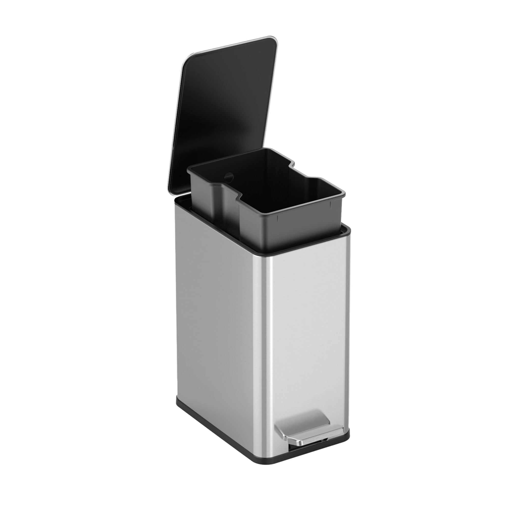 Nine Stars Bathroom Trash Can, 2.6 Gallon Stainless Steel, Step Garbage Bin with Soft Close Lid, Silver