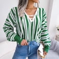 thumbnail image 2 of Gibobby Suéter casual mujer, Suéter con cuello en V para mujer, manga linterna, cuello en V, suéter de punto hueco, suéter de ganchillo(Verde,M), 2 of 5