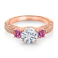 thumbnail image 2 of Gem Stone King 18K Rose Gold Plated Silver White Moissanite and Pink Moissanite Engagement Ring for Women (1.74 Cttw, Gemstone, Round 7MM and 4MM, Size 6), 2 of 3