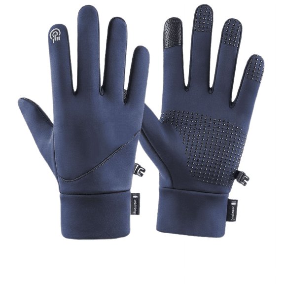 Gloves for men cold weather Outdoor Cycling Gloves Men's Winter Warm Plus Velvet Touch Screen Non-slip Windproof Waterproof Running Climbing Gloves Women's New Navy Blue M