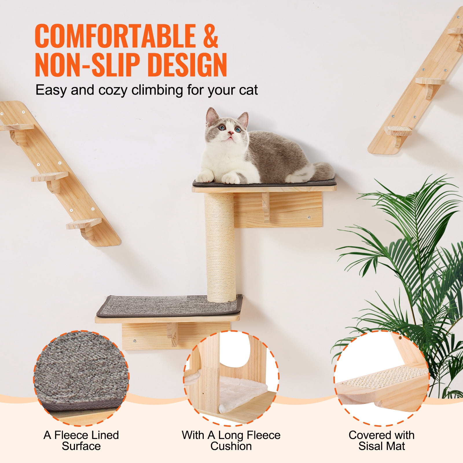 VEVOR Wall Mounted Cat Shelves, Cat Wall Shelves and Perches with Jumping Boards, Cat Beds, Hammocks & Cat Tree, Cat Furniture and Shelves up to 40 lbs for Sleeping, Playing, Climbing, Set of 7