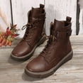 thumbnail image 4 of B91xZ Bottes d'Automne pour Femmes Bout Rond Bottes de Combat Lacets Compensés Moto, Marron 6.5, 4 of 5