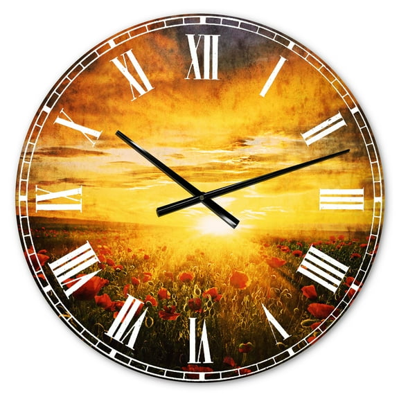 Designart 'Bright New Day over Poppy Fields' Traditional wall clock