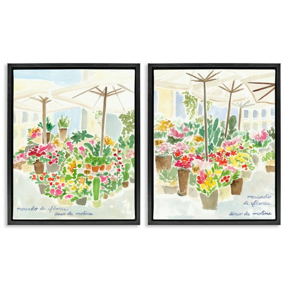 Stupell Industries Outdoor Gardens Patio Scenic & Cityscapes Painting Black Floater Framed Canvas Art Print Wall Art, 17 x 21, Set of 2