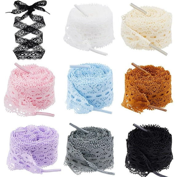 8 Pairs 8 Colors Lace Shoelaces Fashion Sneaker Shoe Laces Polyester Shoelace Colored Ribbon Flat Shoelaces Gradient Rainbow Shoestring for Shoes SneakersLength: 122cm/48 Inch colorful