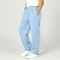 thumbnail image 7 of ZVAVZ Boys Straight Leg Baggy Sweatpants Solid Fleece Lined Sweat Pants with Pockets Drawstring Elastic Waist Athletic Jogging Pants Blue 10-11Years, 7 of 7