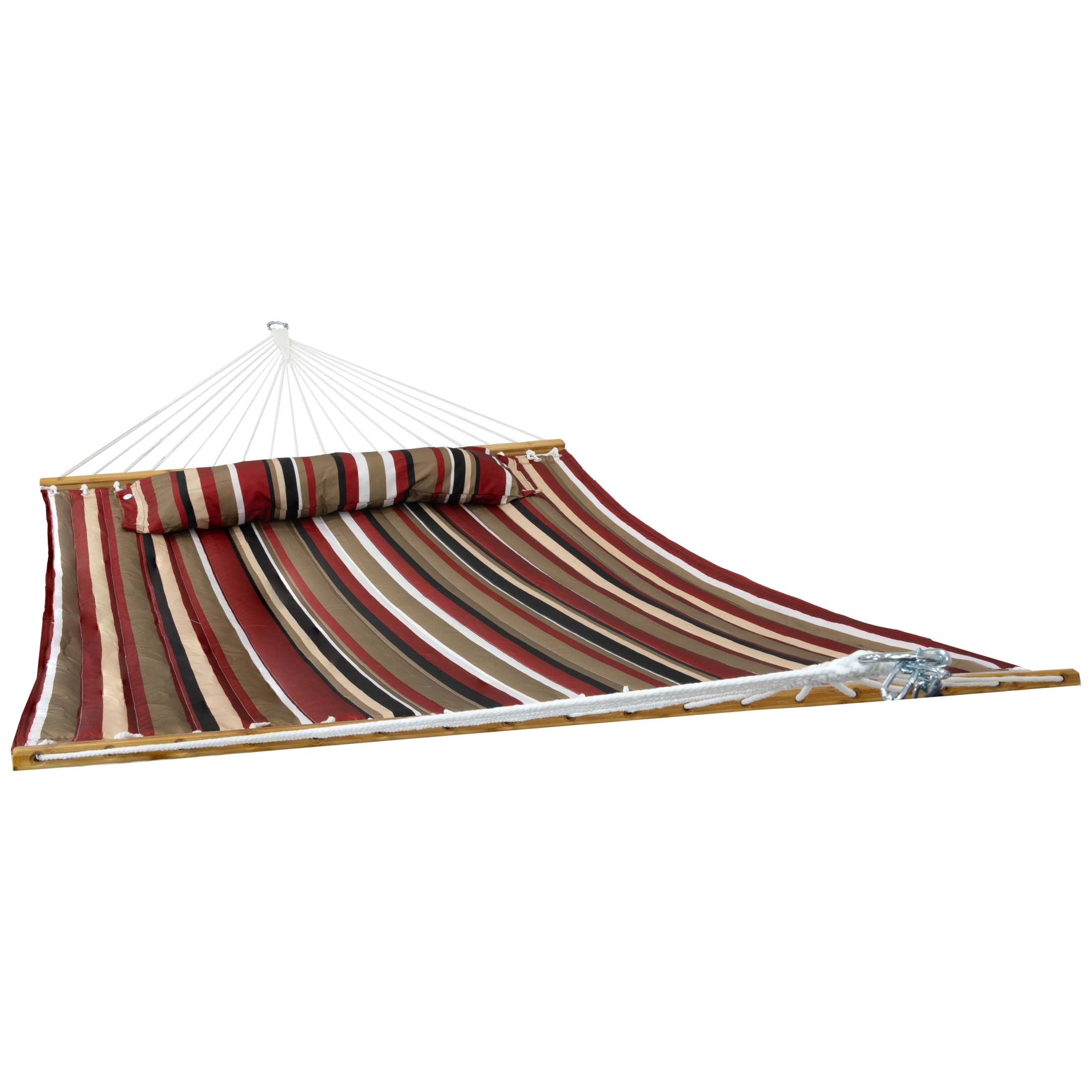 Sunnydaze 2-Person Quilted Polyester Spreader Bar Hammock, 450 lb Capacity - Awning Stripe