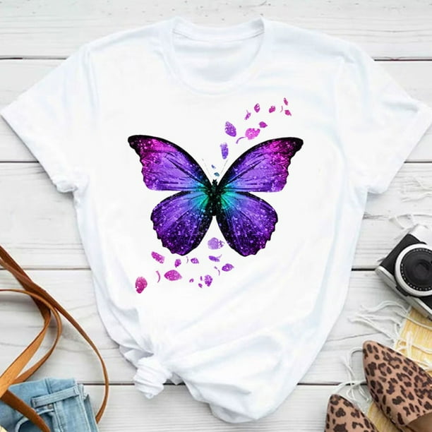 Camiseta De Hombre Con Estampado De Mariposas Y Flores Algodón
