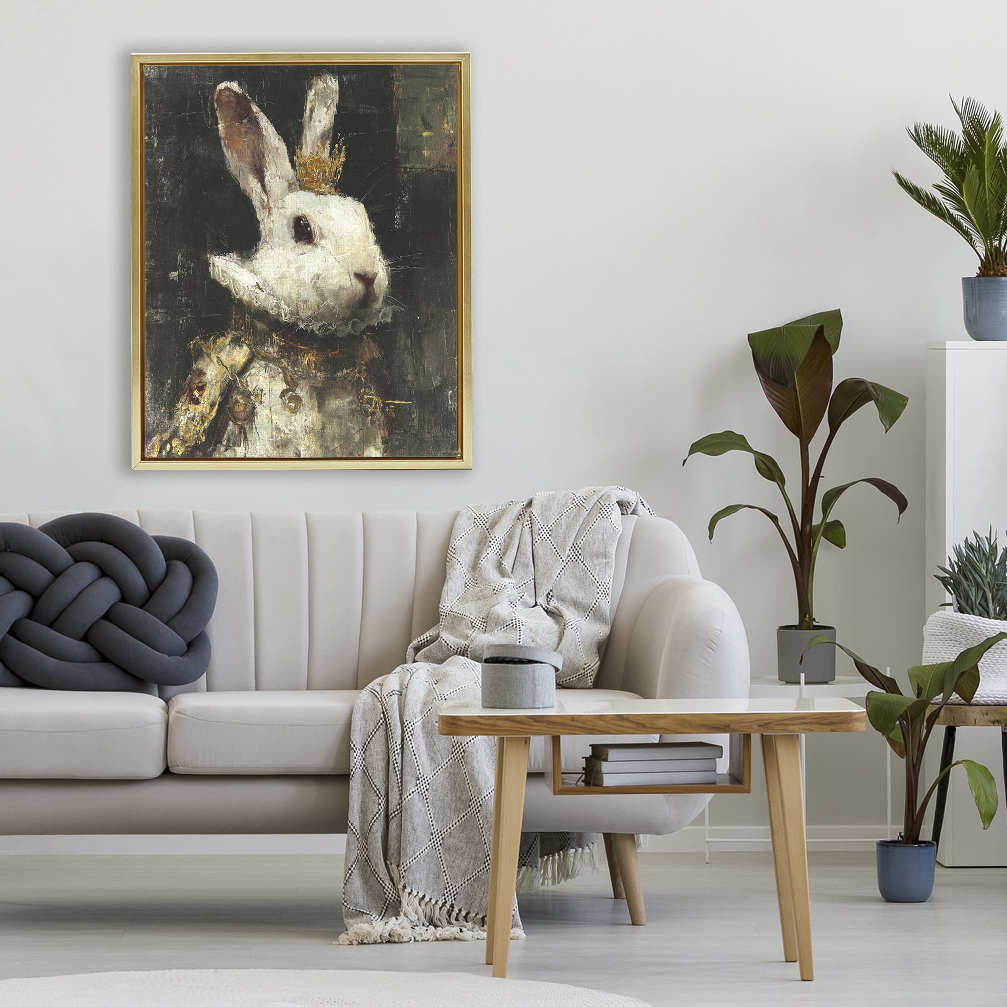 Stupell Industries Regal Hare Portrait Gold Framed Floater Canvas Wall Art, design by Svetlana Aleynikova