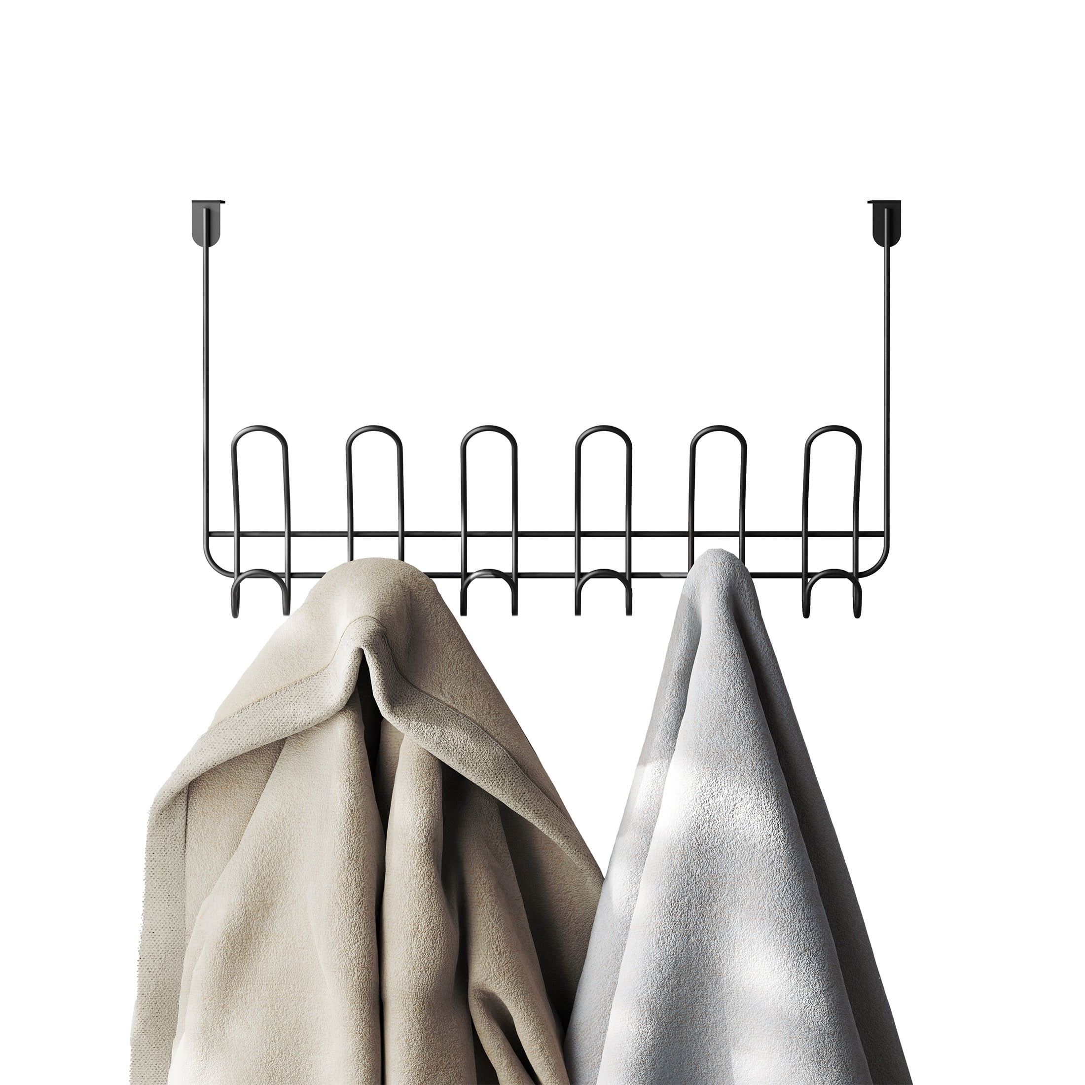 Mainstays Over-the-Door 6-Hook Rack, Hanging Storage for Towels, Robes, No Drilling, Matte Black