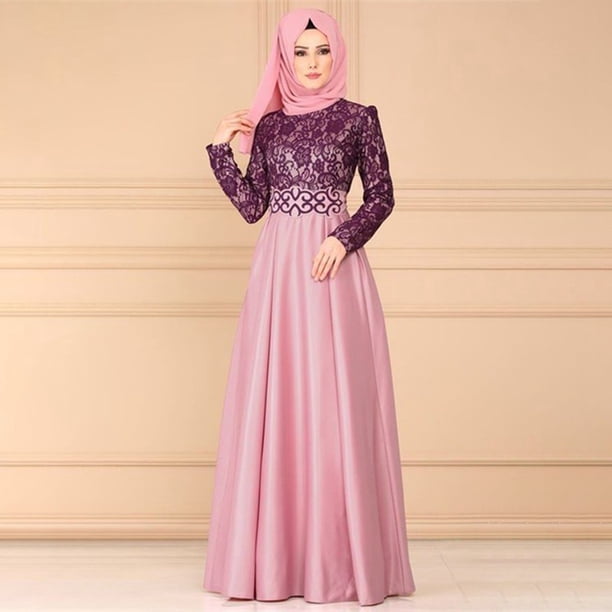 WILLBEST Fondos para Vestidos de Mujer Vestido Estilo Étnico Medio de Manga Larga con Encaje Empalmado para Mujer Grande