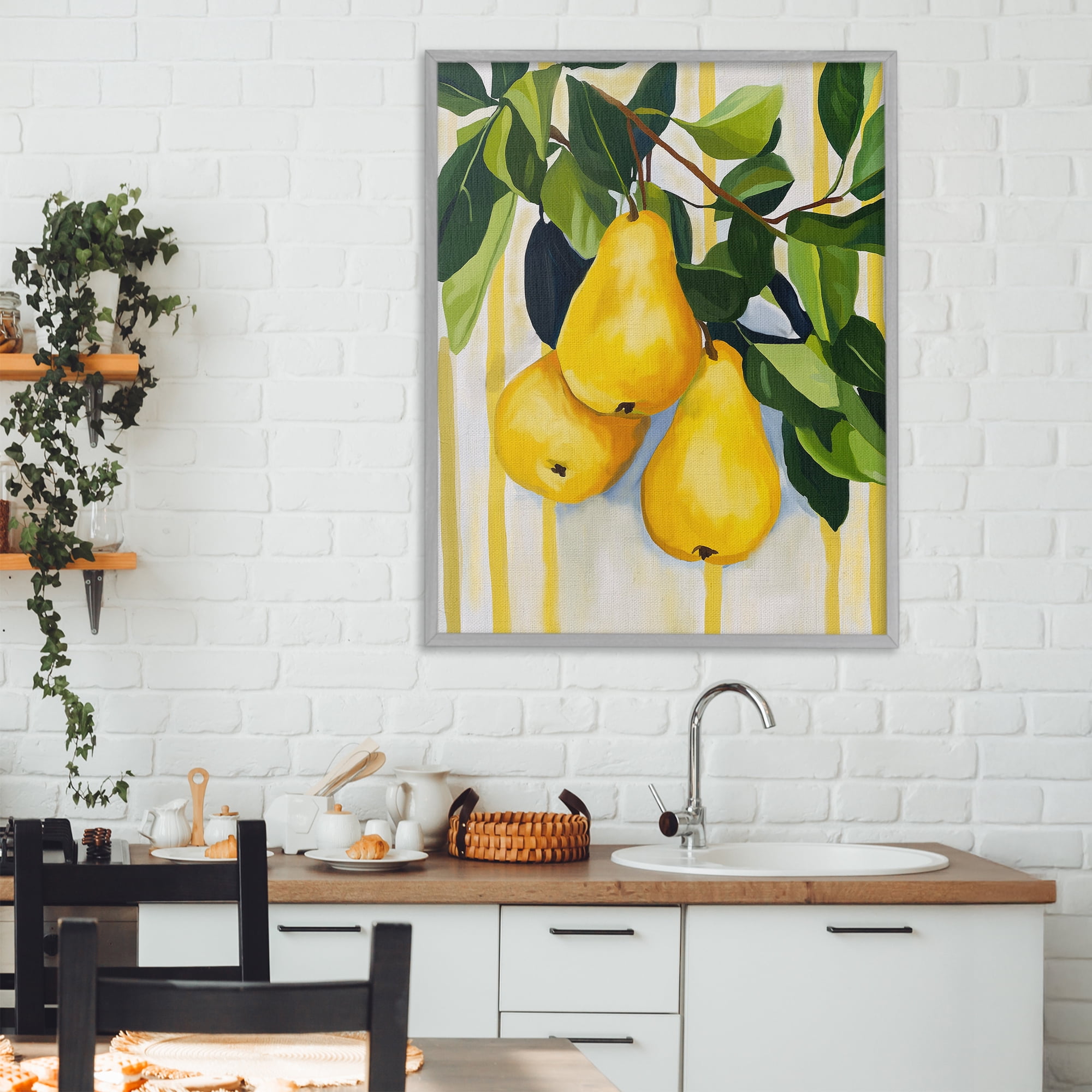 Stupell Industries Pears on Lush Branch Gray Framed Giclee Art, design by Yen