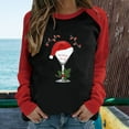 thumbnail image 2 of Womens Spring Patchwork Christmas Printed Long Sleeves Round Neck Casual Tee Tops, 2 of 5