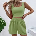thumbnail image 2 of Women Summer Two Piece Outfits Solid Color Spaghetti Strap Crop Top And High Waisted Shorts Comfortable Breathable Sets For Daily Wear,Gn2,Xl, 2 of 7