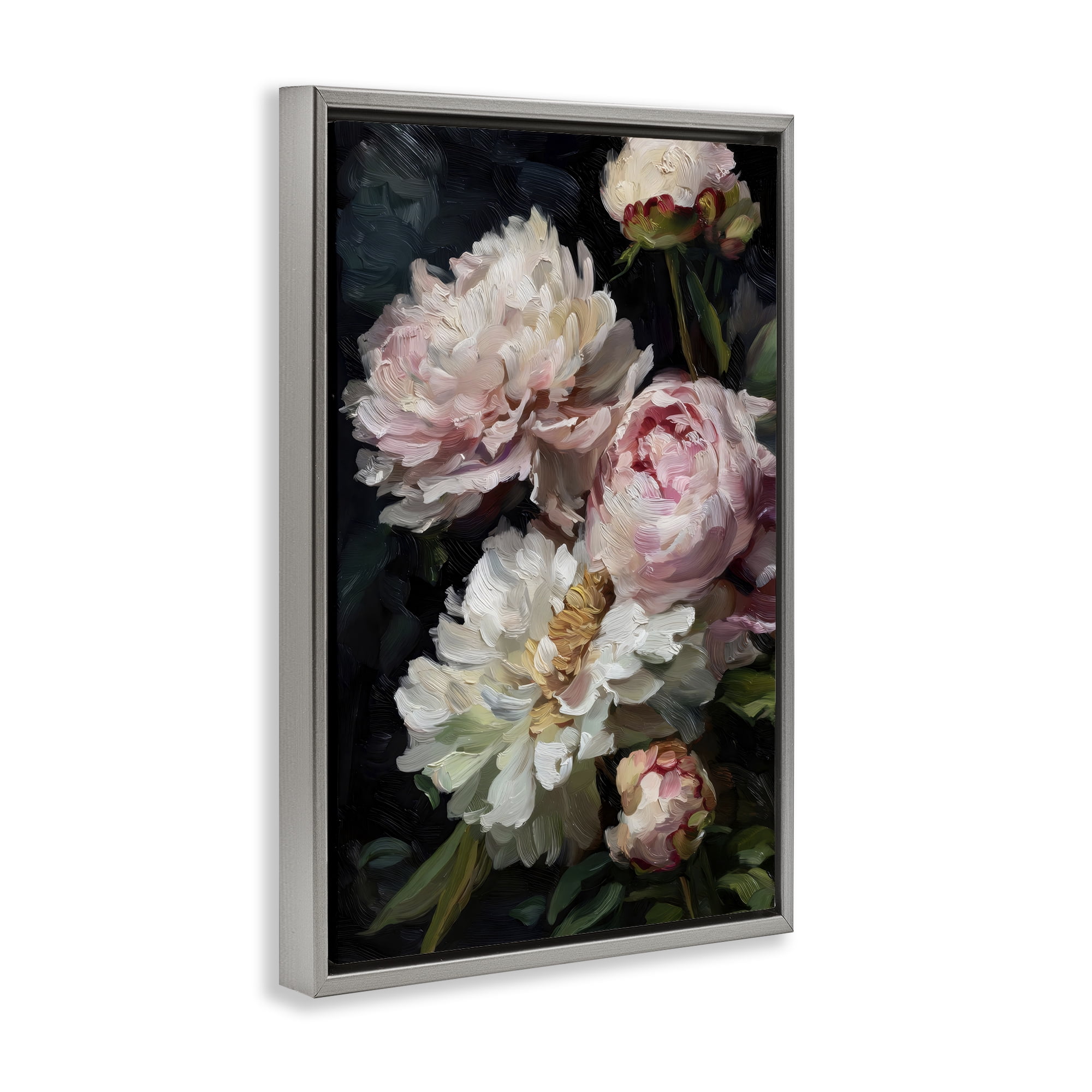 Stupell Industries Soft And Moody Peonies Gray Framed Floater Canvas Wall Art, design by Petal Prints Design